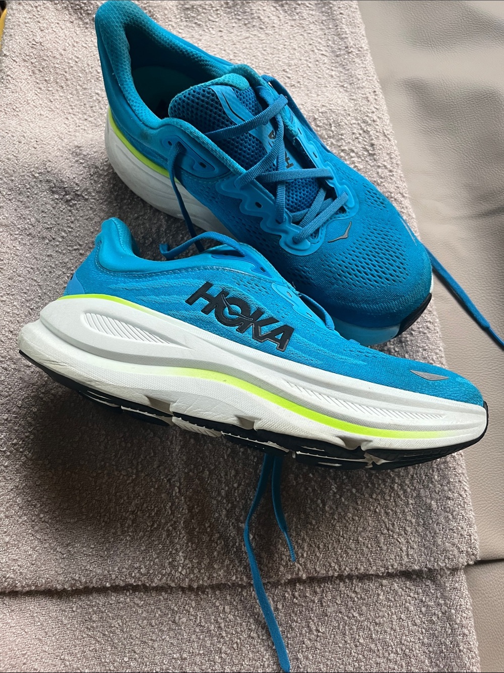 Hoka Kids Bright Blue Running Sneakers with Neon Accent